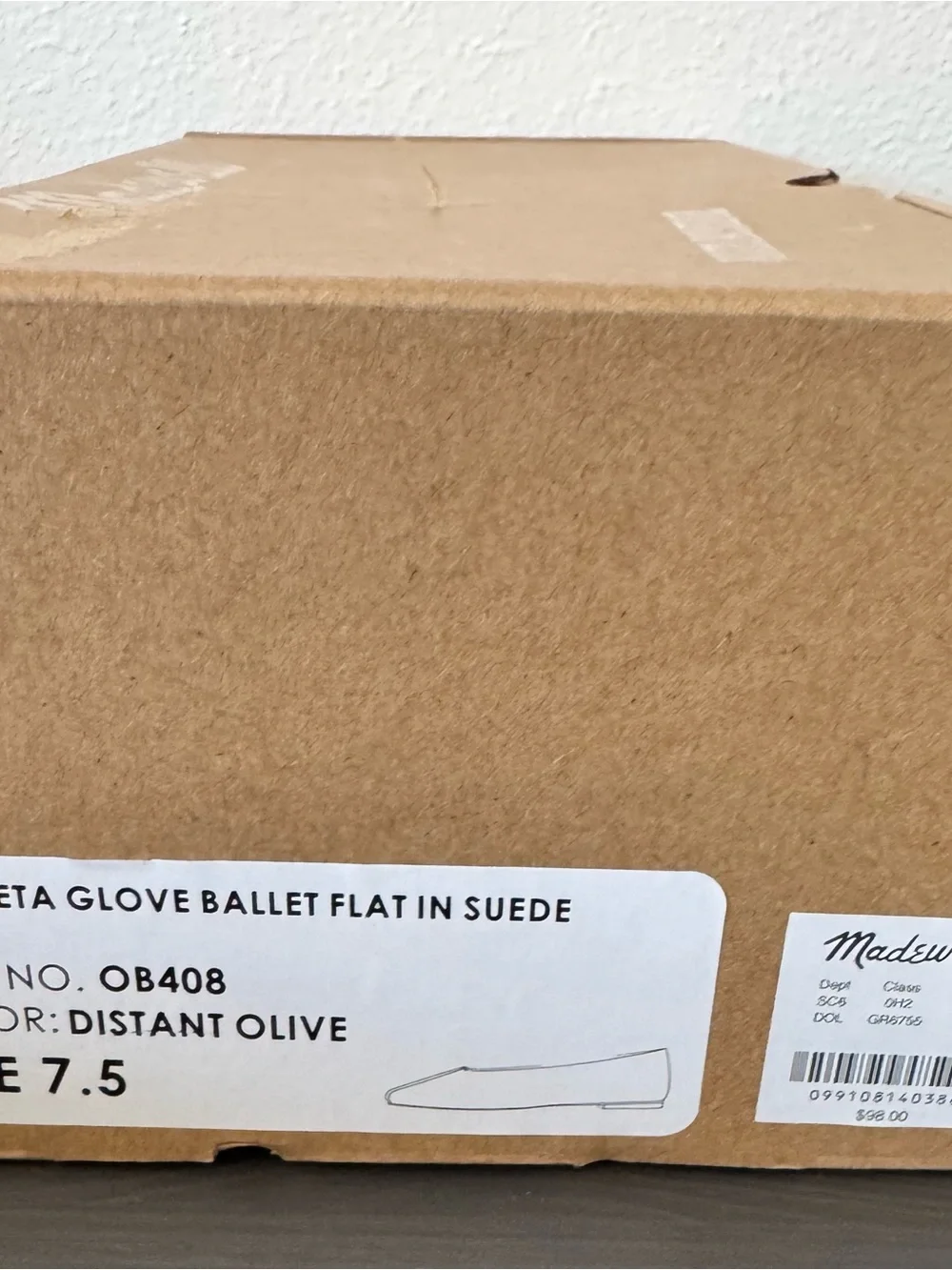 Madewell Olive Suede Square-Toe Ballet Flats size 7.5 New with box